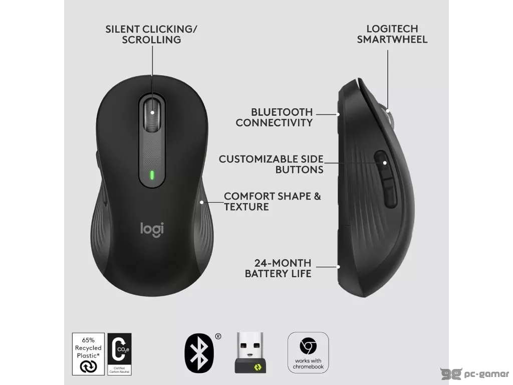 LOGITECH Signature M650 Wireless Bluetooth Mouse, 4000 dpi, 10 m wireless range, Graphite