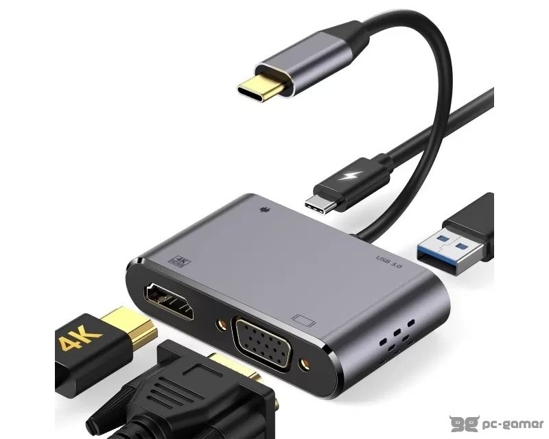 E-GREEN Adapter USB 3.1 Tip C (M) - HDMI+VGA+ 3.0 USB + ti