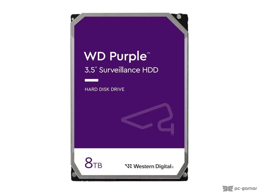 WD PURPLE HDD 8TB Surveillance, 256MB cache, 5640 RPM, up to 215MB/s transfer rate, 24/7
